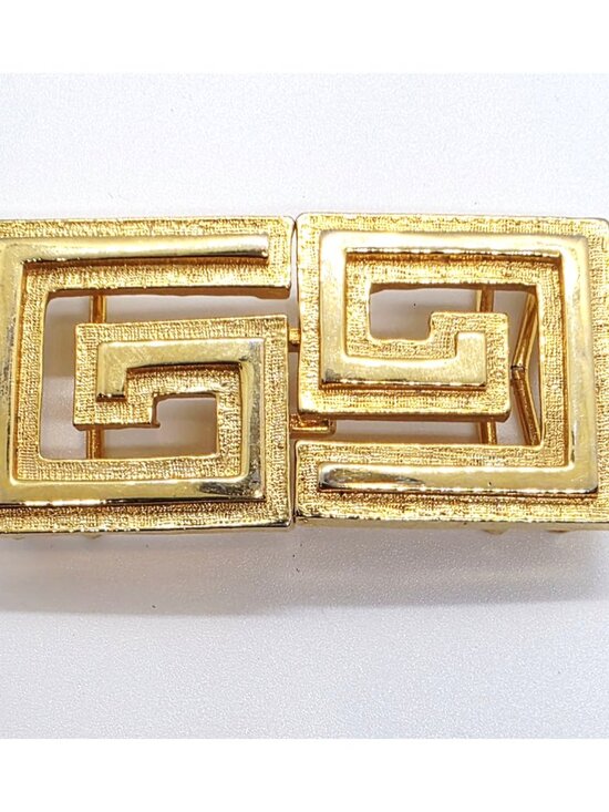 Vtg 1986 Signed Mimi Di N Gold Tone Greek Key Design 2 pc Belt Buckle Designer main image 6